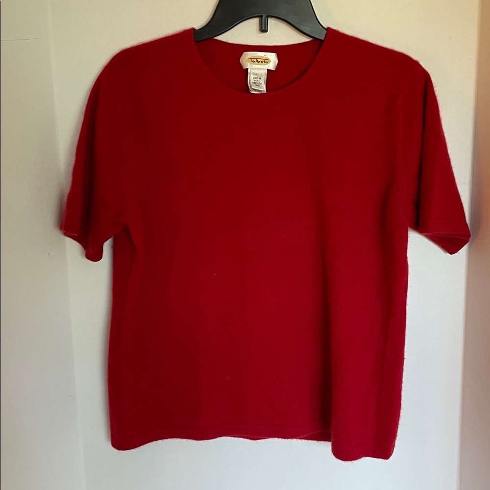 Talbots  gorgeous cashmere Red Crew Neck short sleeve sweater woman’s size Large